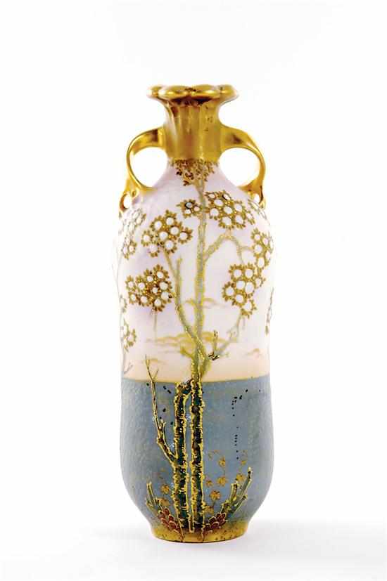 Appraisal: Japanese Moriage porcelain vase circa - floral-form rim bottle -form