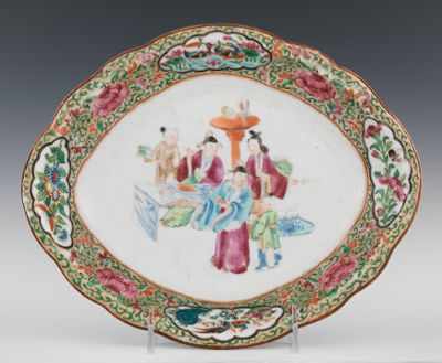 Appraisal: Rose Medallion Diamond-Shaped Dish Porcelain dish with bird and floral