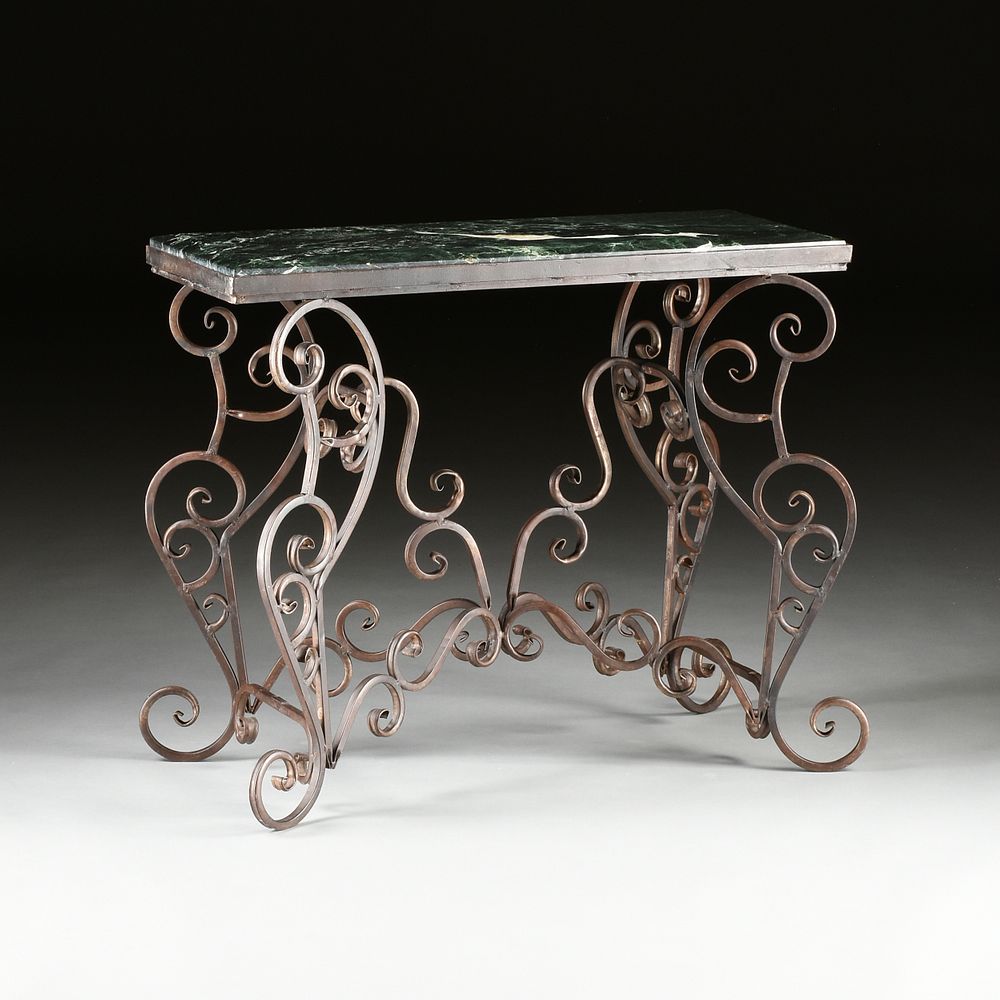 Appraisal: A FRENCH STYLE MARBLE TOPPED PATINATED WROUGHT IRON PASTRY TABLE