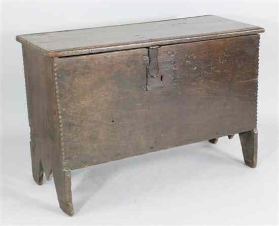 Appraisal: A th century boarded oak coffer with chip carved edges