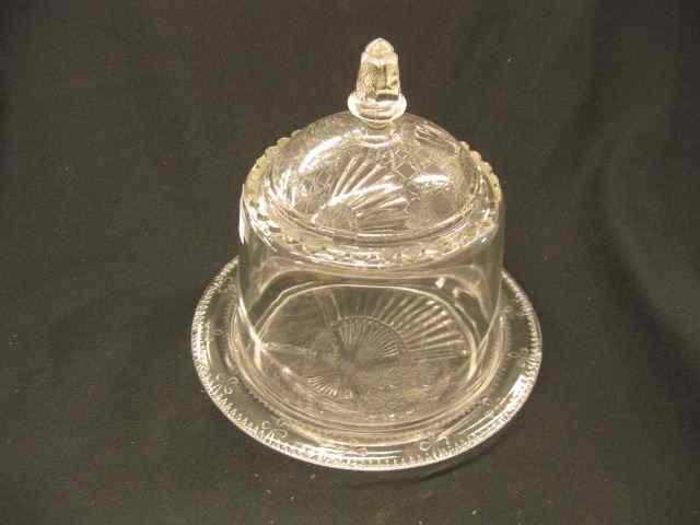 Appraisal: Pattern Glass Covered Cheese Dish fan decor '' circa 's