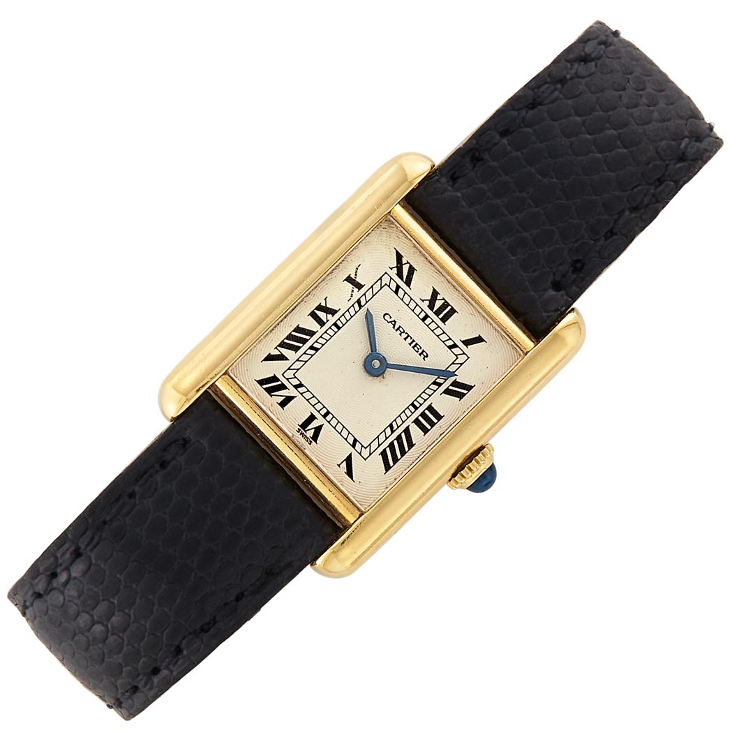 Appraisal: Lady's Gold Tank Wristwatch Cartier Paris kt mechanical guilloche dial