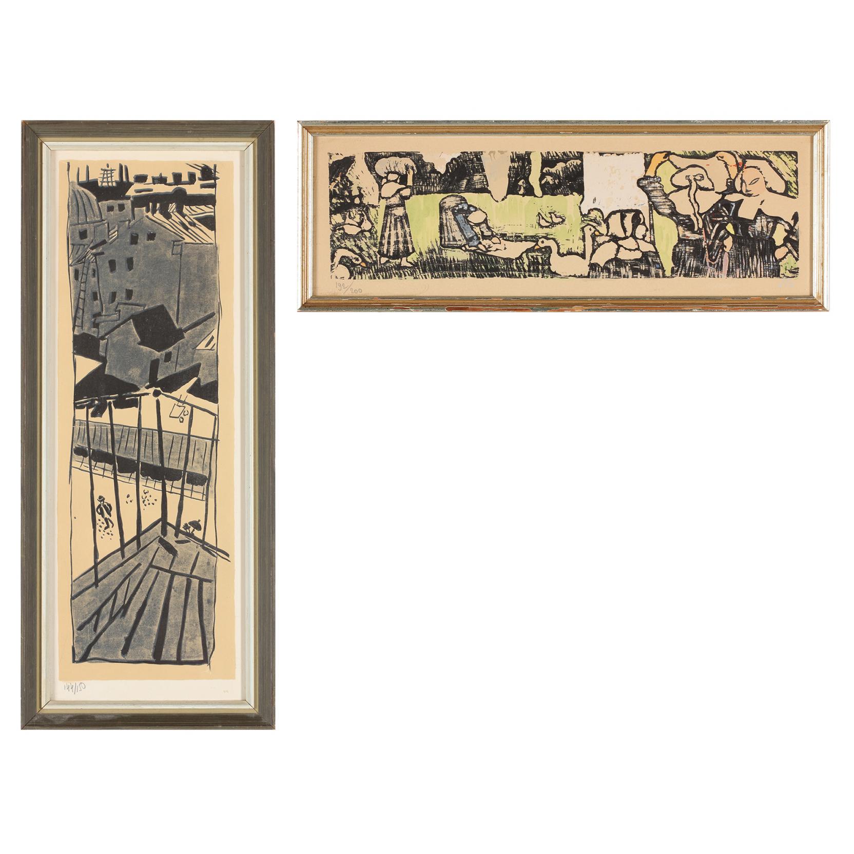 Appraisal: Two Mid-Century Continental Prints the first a woodblock print indiscernible