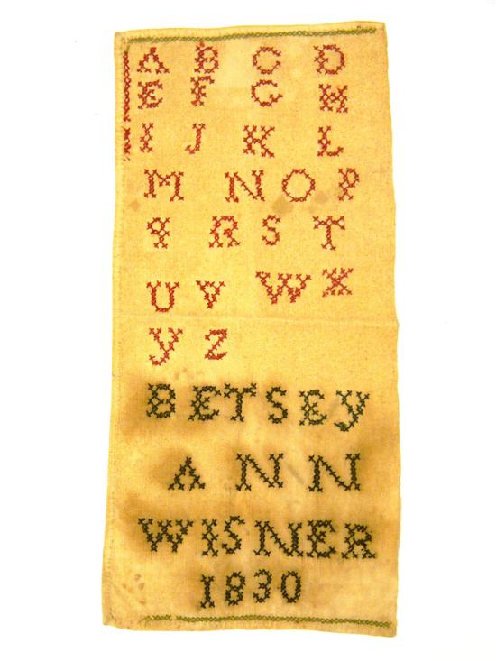 Appraisal: Sampler by Betsey Ann Wisner upper case alphabet in red