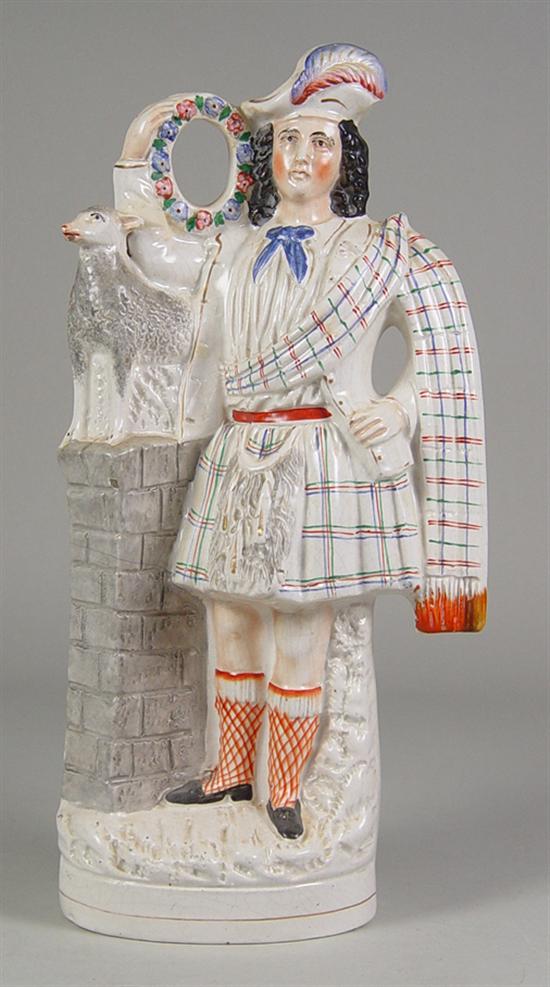 Appraisal: Staffordshire Figure of Gentleman in Kilt Mid th Century Pedestal