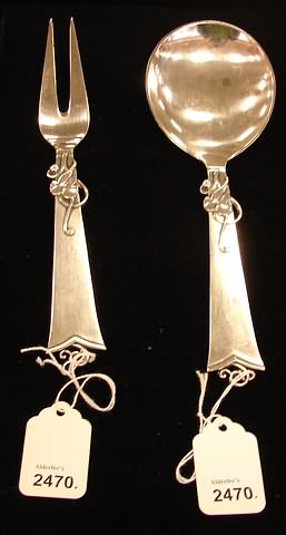 Appraisal: Cohr salad serving spoon and fork scroll and leaf motif