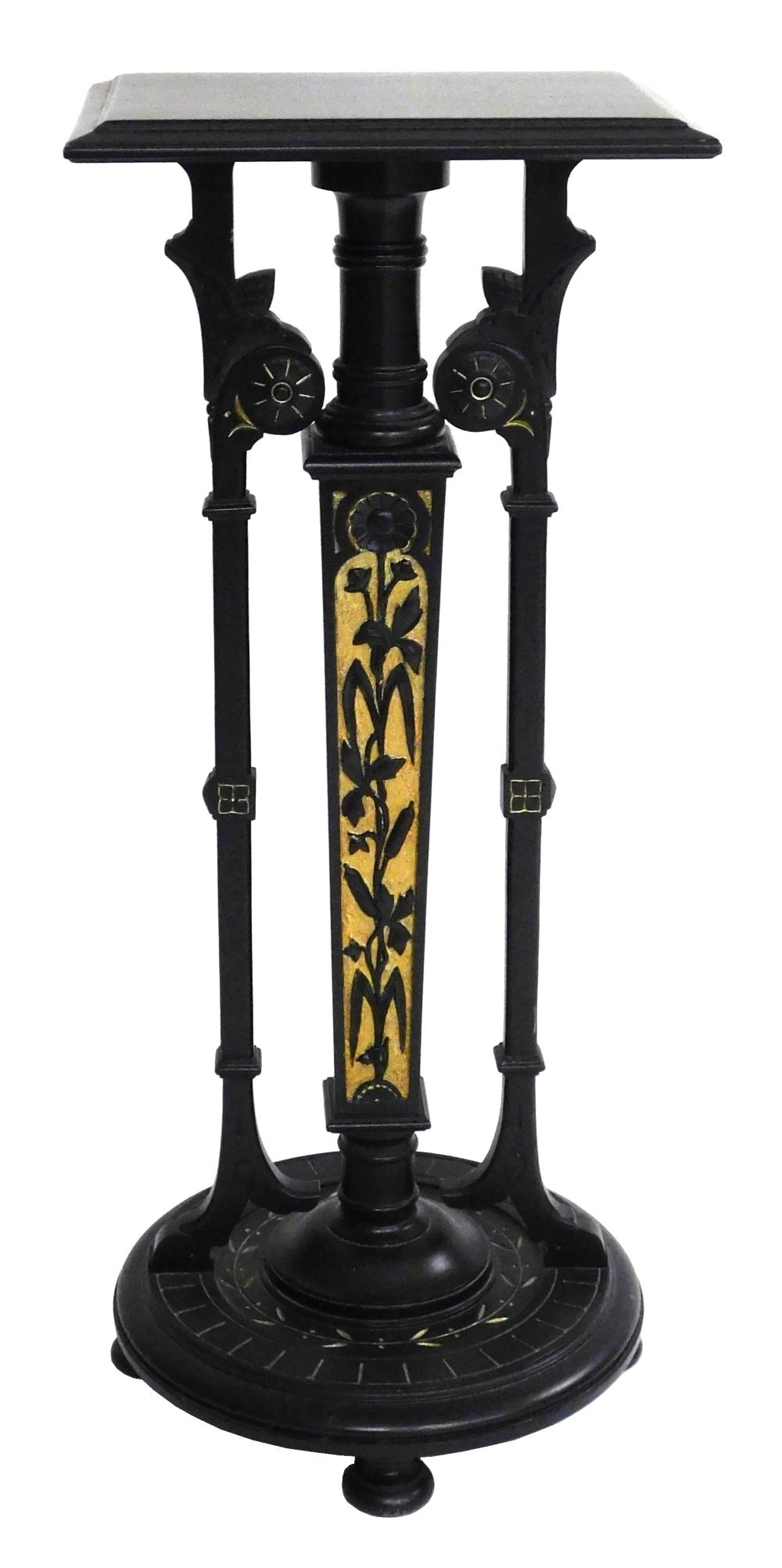 Appraisal: Aesthetic pedestal late th C ebonized and gilt oblong top