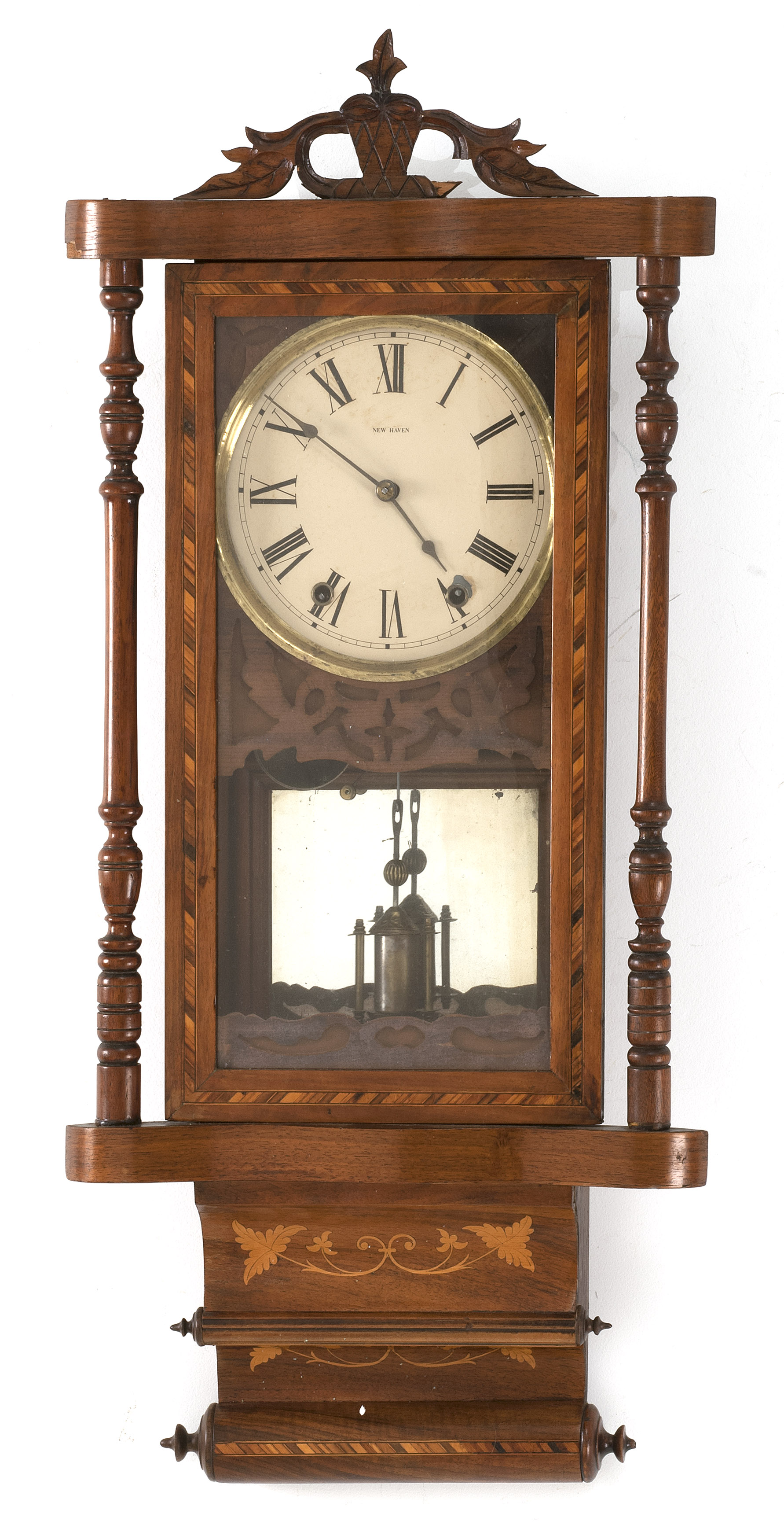 Appraisal: NEW HAVEN WALL REGULATOR CLOCK in walnut case with select