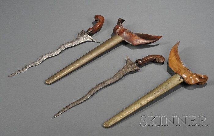 Appraisal: Two Wood-handled Krises with Scabbards Southeast Asia of typical form