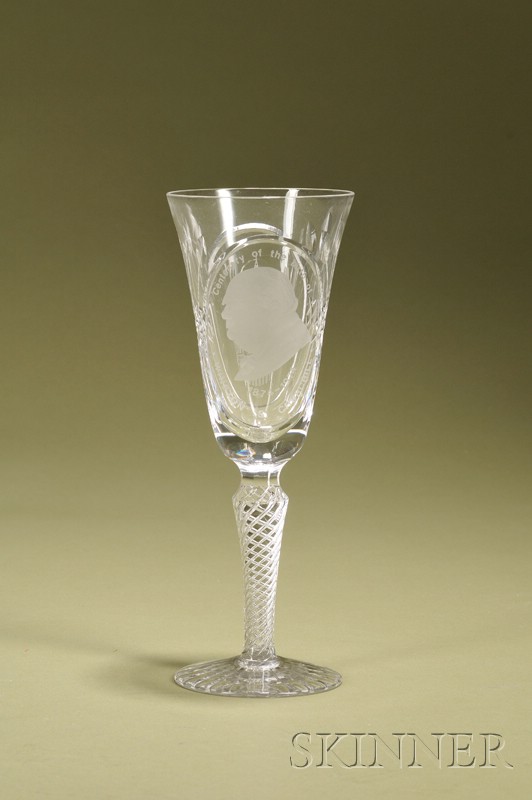 Appraisal: Webb Corbett Commemorative Etched Crystal Champagne Flute England signed by