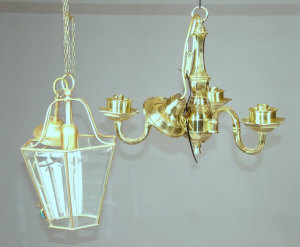 Appraisal: A Dutch style gilt brass three branch chandelier height cm