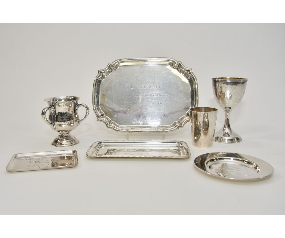 Appraisal: Sterling Silver Trophies etc Sterling silver trophy trays etc largest