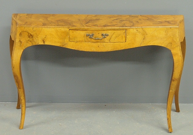 Appraisal: - Italian olivewood console table with a single drawer h