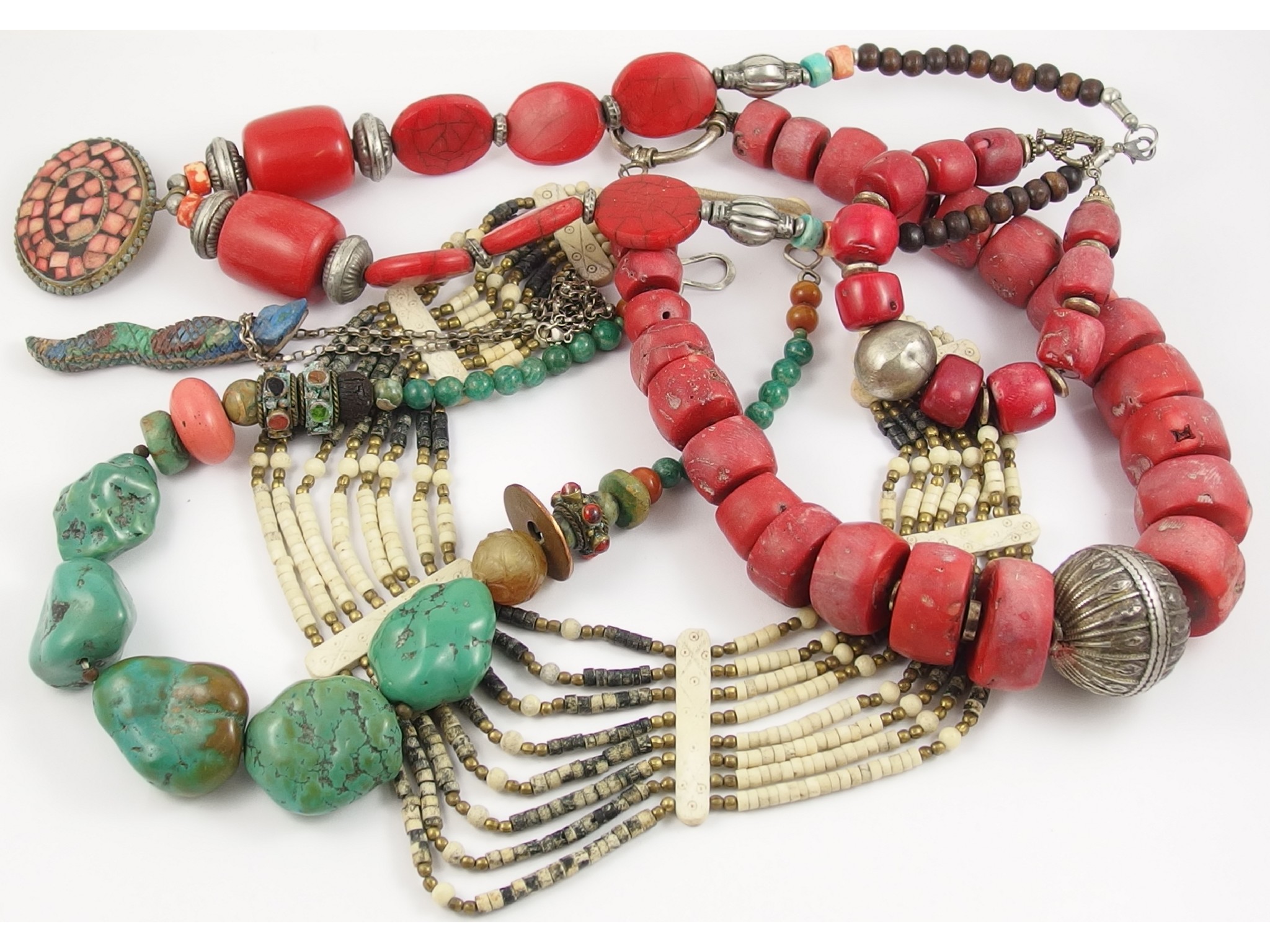 Appraisal: A collection of statement necklaces to include turquoise coral etc