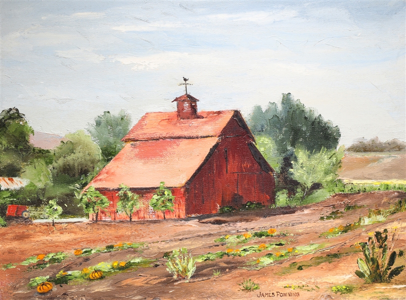 Appraisal: Oil on canvas by James Powning depicting barn with windmill