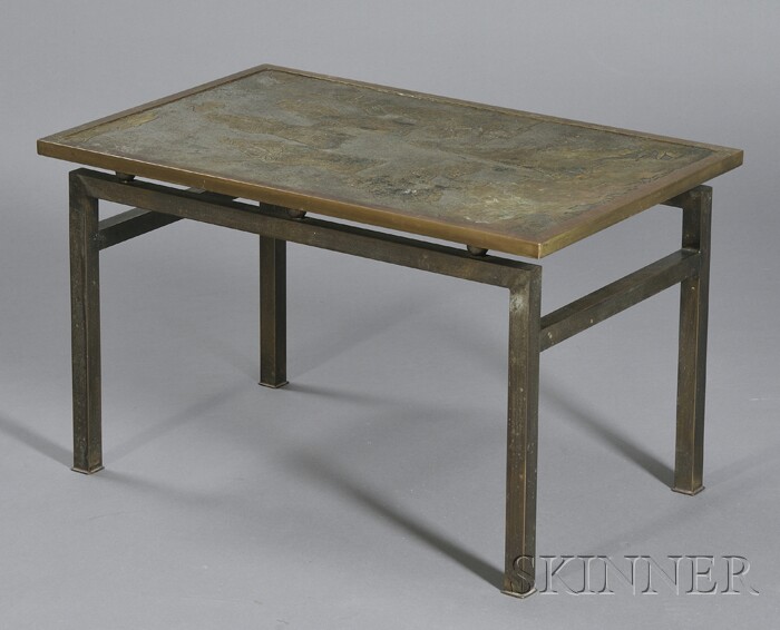 Appraisal: Phillip and Kelvin Laverne Low Table Patinated and etched bronze