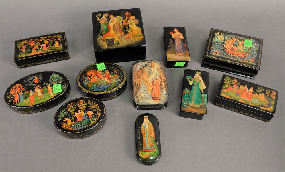 Appraisal: Group of Eleven Russian Lacquer Boxes each having a Russian