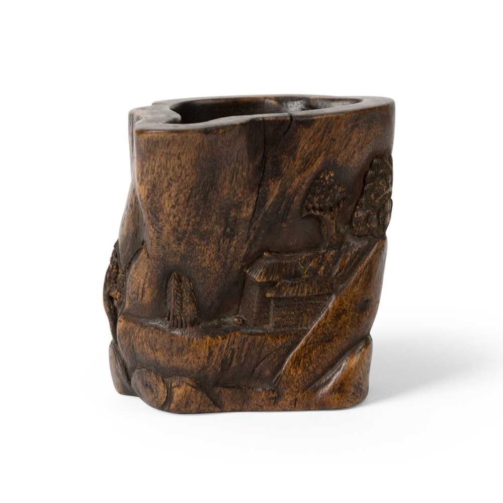 Appraisal: AGARWOOD CARVED BRUSH POT TH- TH CENTURY carved from a