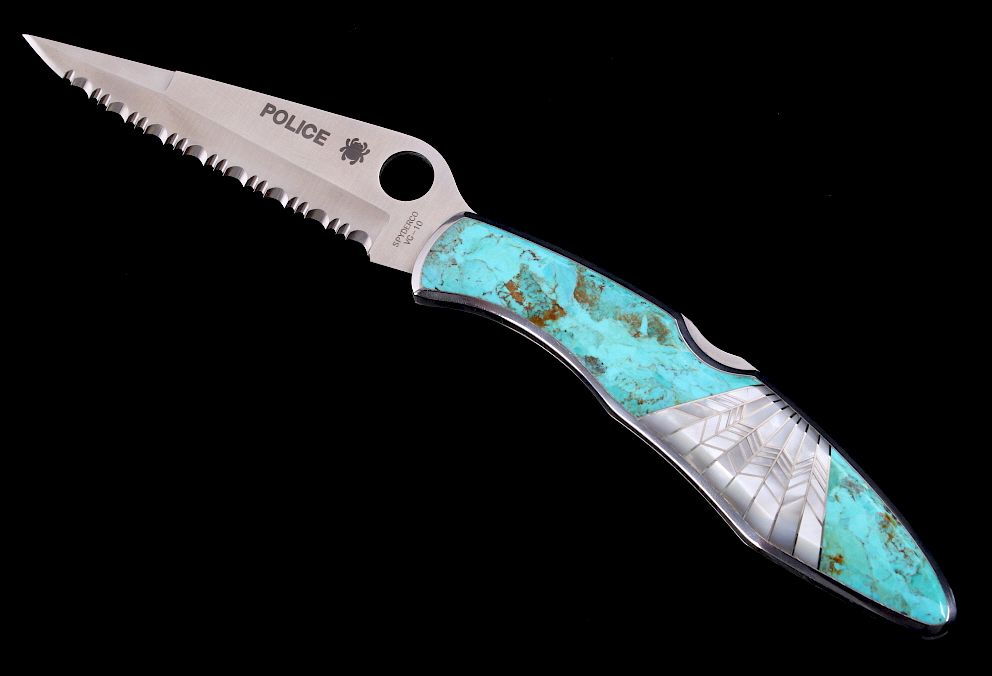 Appraisal: Spyderco Police Turquoise Mother of Pearl Knife This is an