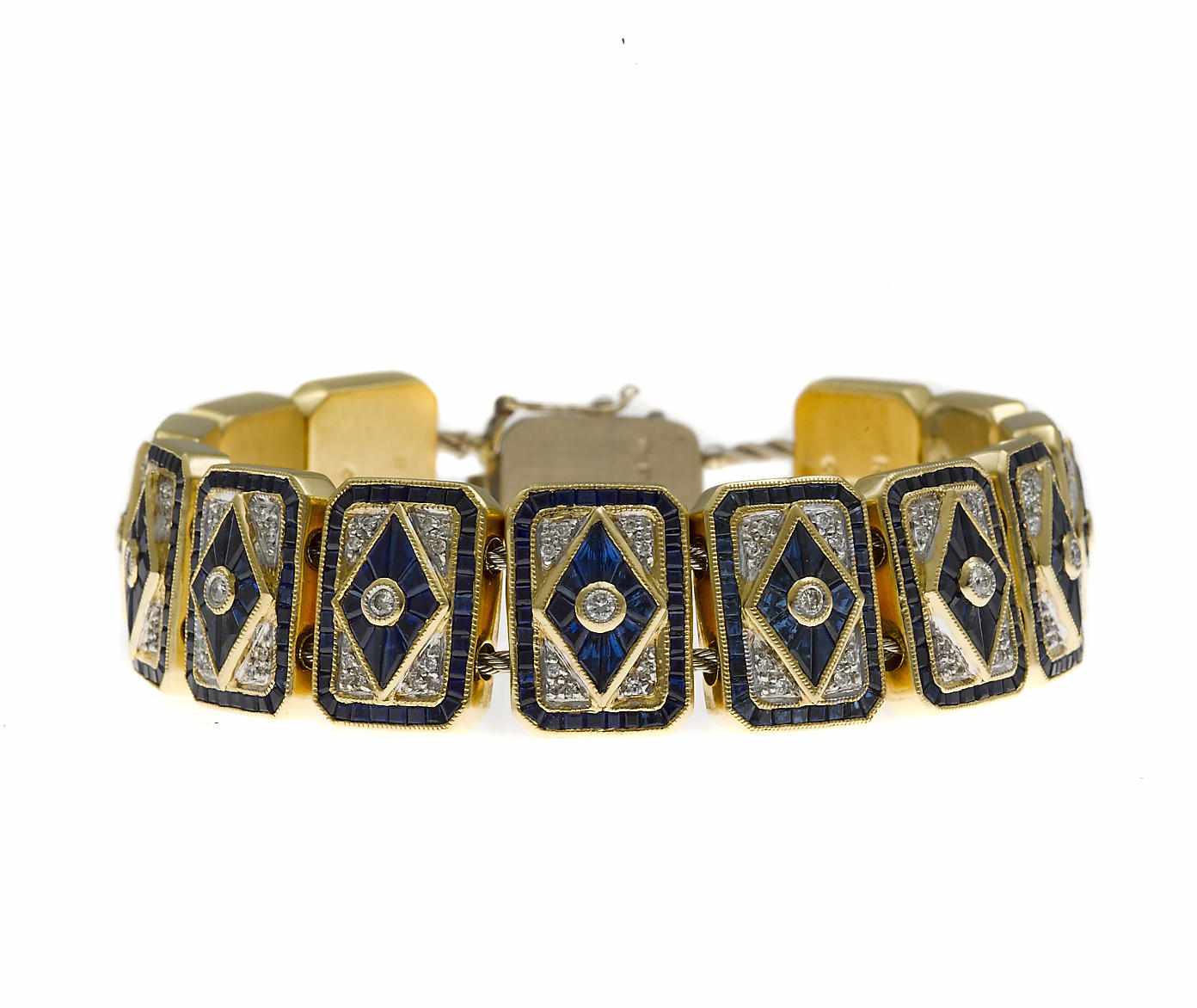 Appraisal: A sapphire and diamond slide bracelet composed of thirteen slides