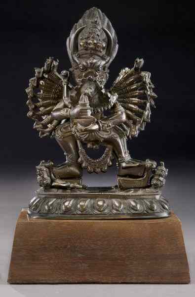 Appraisal: Chinese - Tibetan gilt bronze figure of Yamantaka with a