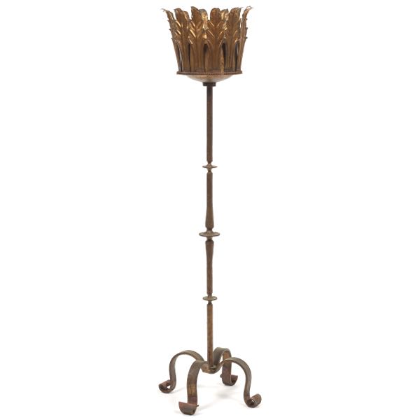 Appraisal: WROUGHT IRON PLANT STAND x Wrought iron stand feet surmounted