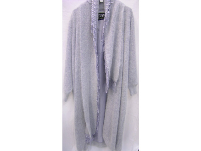 Appraisal: Silver Angora open sweater jacket with attached scarf approximate size