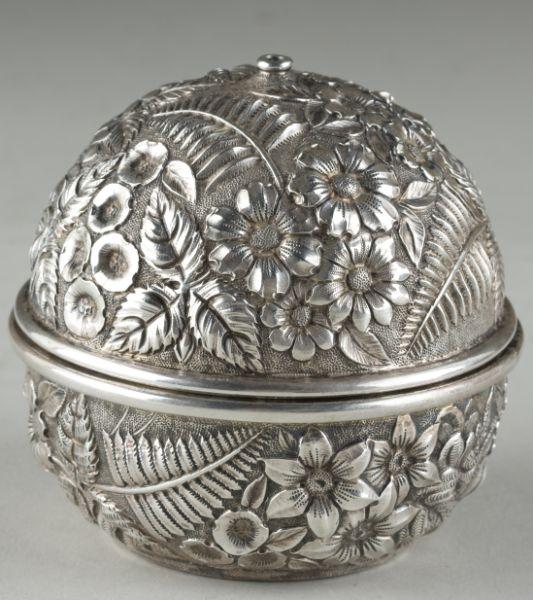 Appraisal: Jacobi Jenkins Sterling Repousse String Holder ca - Baltimore Maryland