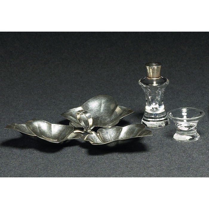 Appraisal: Tiffany Co tray unusual handled form with three leaves in