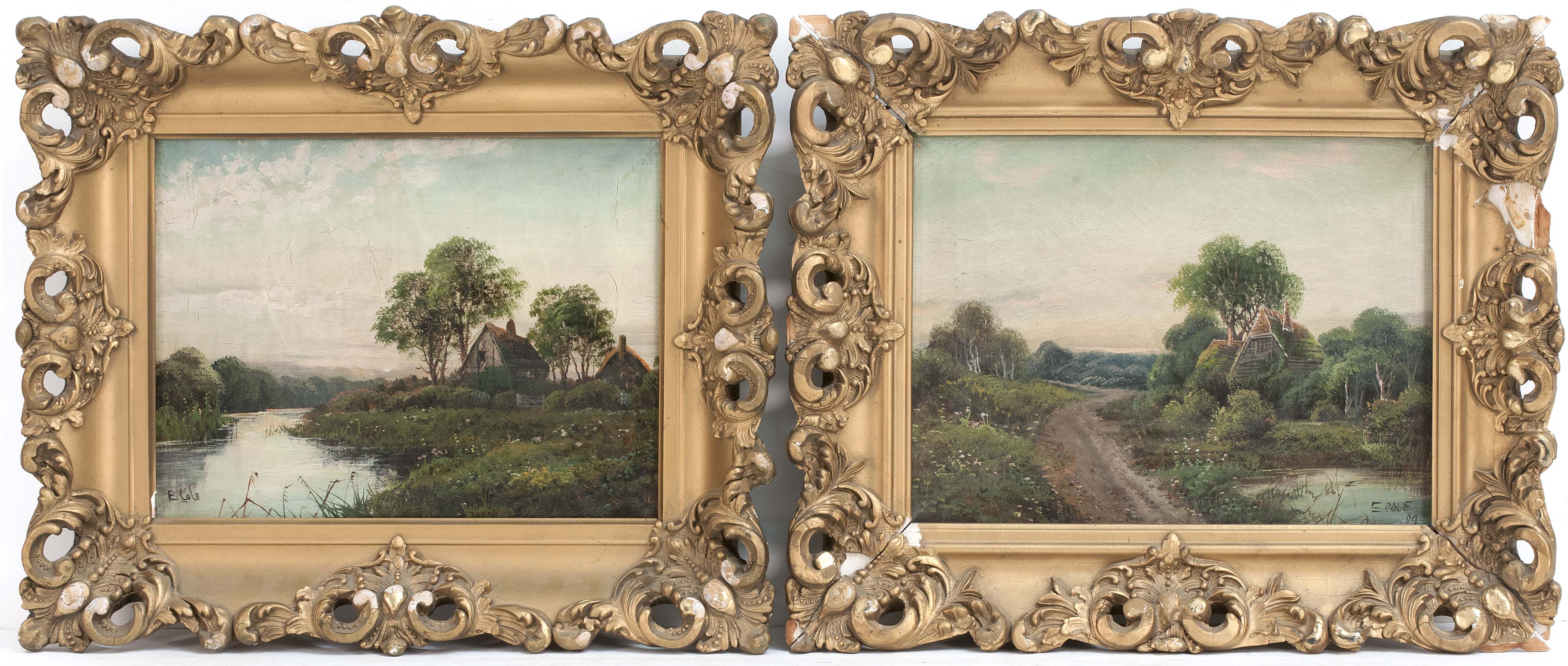 Appraisal: EDWIN COLEEnglish b Pair of English landscapes Both signed E