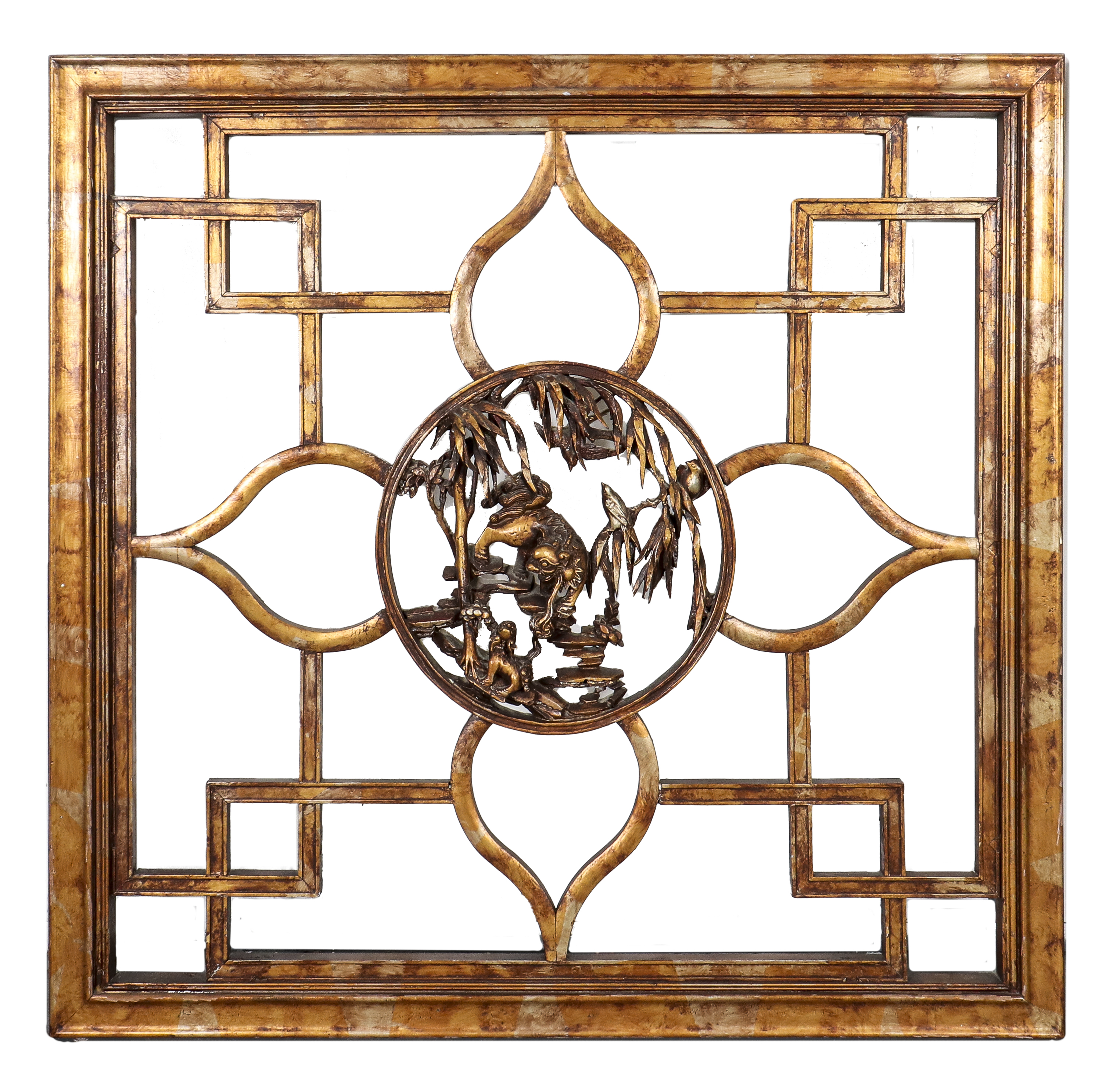 Appraisal: JAMES MONT CARVED GILT FRETWORK WALL PANEL James Mont Asian