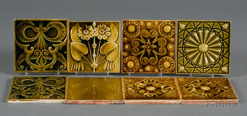 Appraisal: Seven Decorated Tiles Various Makers Glazed earthenware Late th early