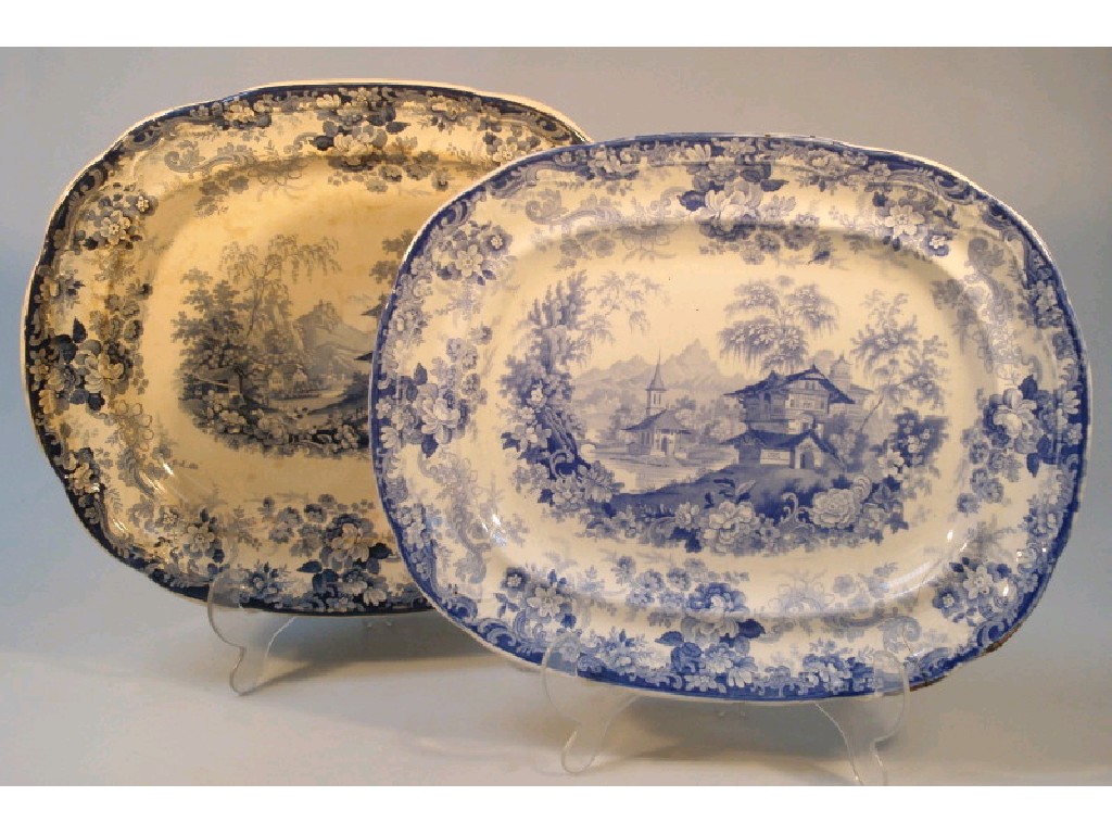 Appraisal: Two thC Staffordshire blue and white meat plates with genevese