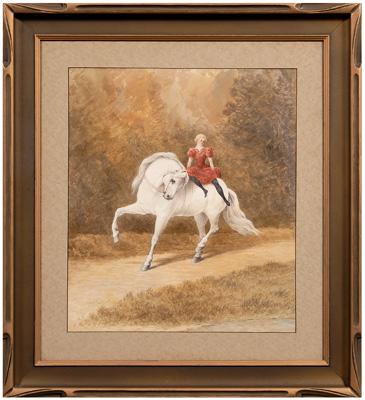 Appraisal: Equestrian watercolor acrobat on an Arabian horse signed lower right