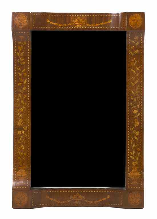 Appraisal: A Continental Marquetry Mirror the rectangular plate within a foliate