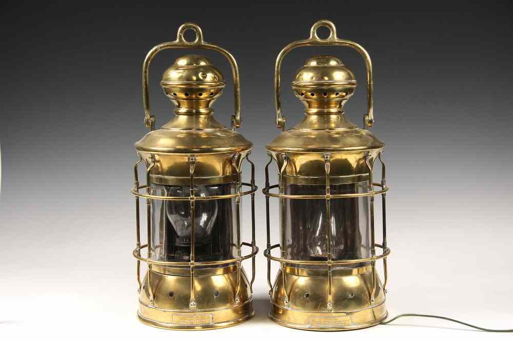 Appraisal: PAIR BRASS MASTHEAD LAMPS - Pair Perkins Brass Masthead Lamps