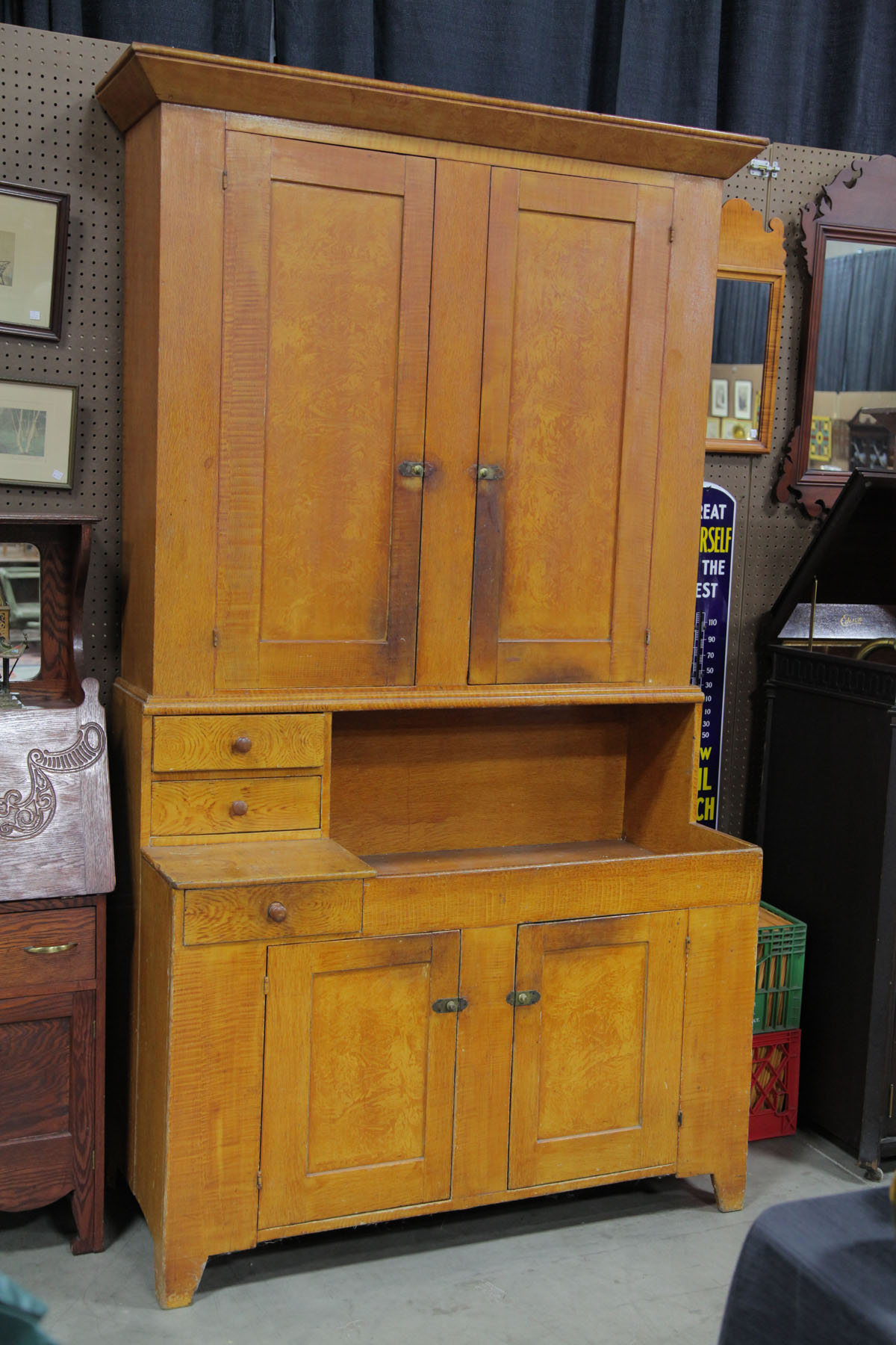 Appraisal: TWO PIECE DRYSINK KITCHEN CUPBOARD American late th century Grain