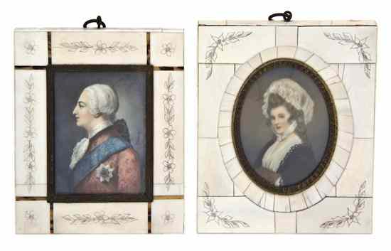 Appraisal: Two Continental Portrait Miniatures one of oval form depicting a