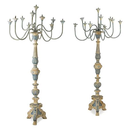 Appraisal: Pair of Continental Baroque Style Painted Ten-Light Floor Candelabra Estimate