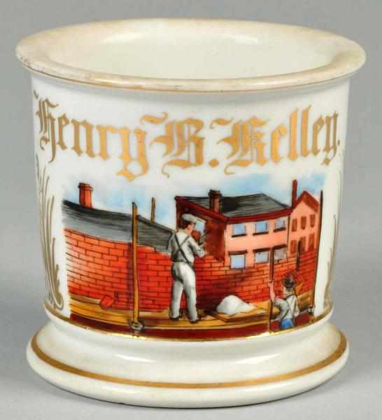 Appraisal: Bricklayer Shaving Mug Description Gilt name Henry B Kelley No