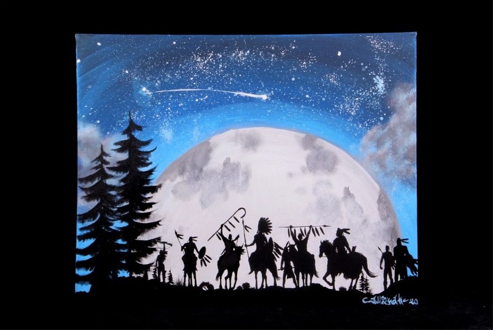 Appraisal: Native American Silhouette Moon Stars Painting Included in this lot