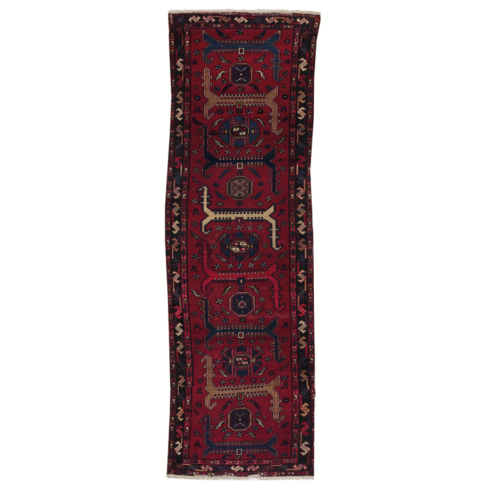 Appraisal: Hamadan runner c repeating design on a red field some