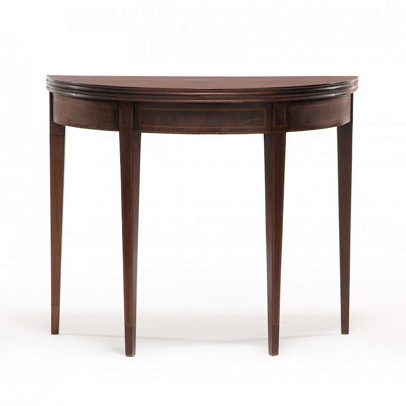 Appraisal: Hepplewhite Inlaid Demilune Card Table American circa mahogany mahogany veneers