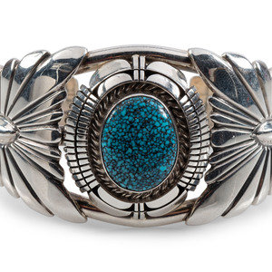 Appraisal: Navajo Sterling Silver and Turquoise Cuff Bracelet late th century