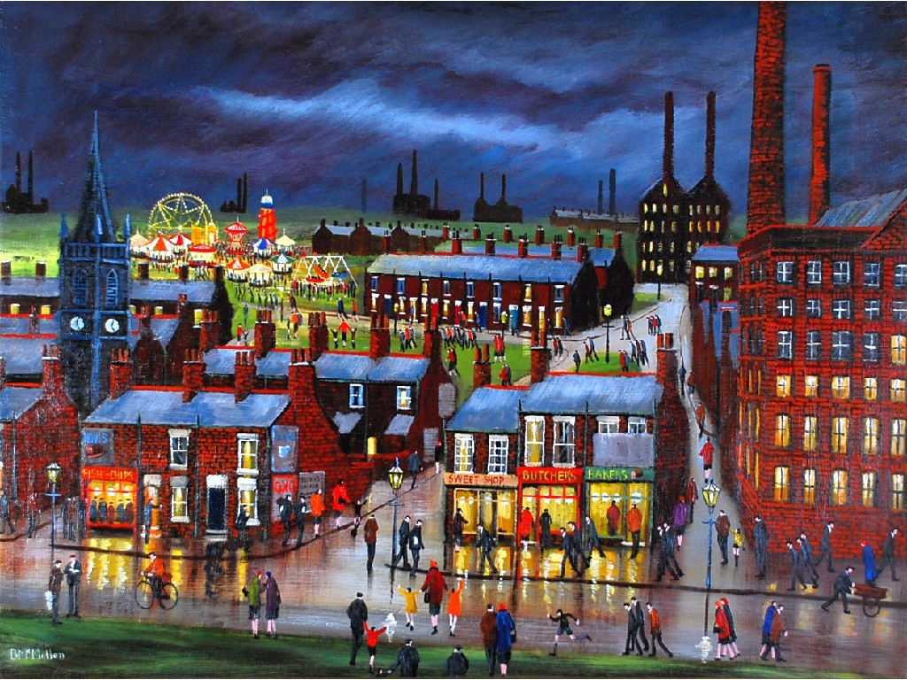 Appraisal: BERNARD McMULLEN twentieth century OIL ON BOARD Belle Vue Manchester