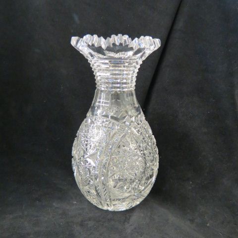 Appraisal: Cut Glass Vase brilliant period bulbous base with step-cut pinch