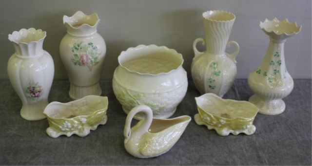 Appraisal: Piece Belleek Lot Includes vases swan dish candy dishes and