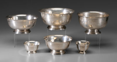 Appraisal: Six Sterling Dog Trophies American th century Revere style bowls