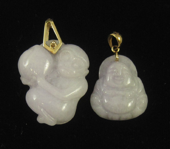 Appraisal: TWO LAVENDER JADEITE JADE PENDANTS with Mason Kay Certificates of