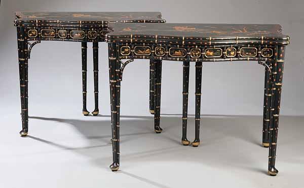 Appraisal: A Pair of Decorative Polychrome and Gilt Chinoiserie Games Tables